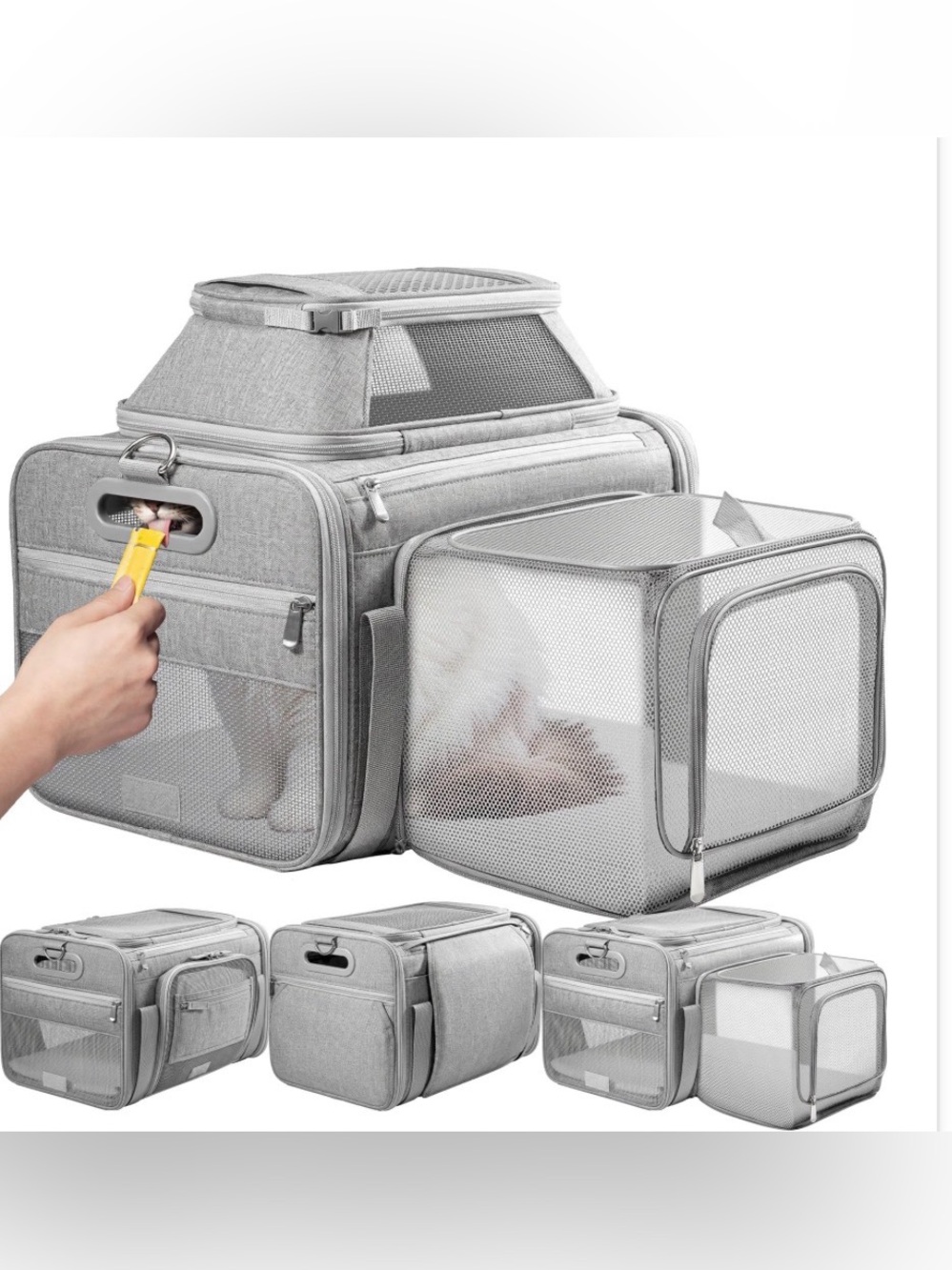 Top And Side Expandable Pet Carrier With Treat & Pet Window